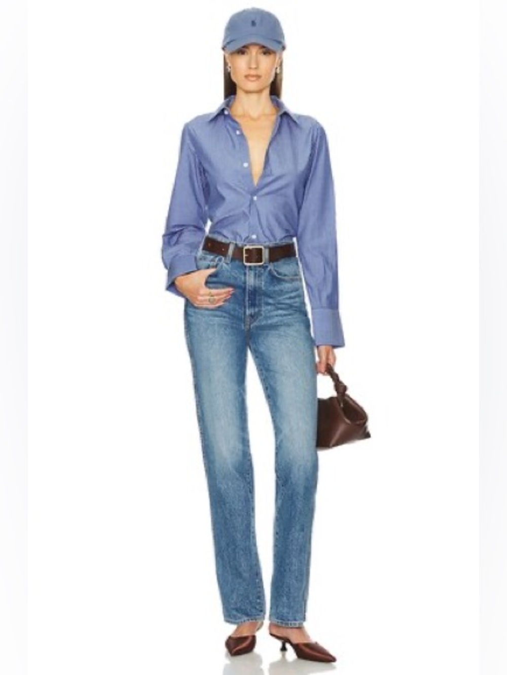 Helsa Pinstripe Poplin Fitted Shirt in Blue Pinstripe - Picture 4 of 5